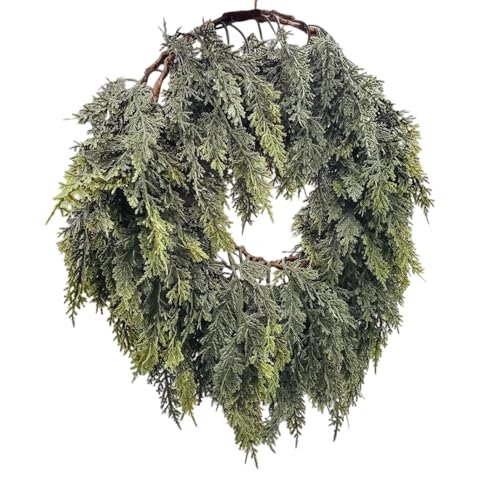 Dranng Zeder Girlande Realistisch | Kunst Grün Girlande Für Winter Dekoration - Wetterfester Weihnachtsschmuck Für Wohnzimmer Wand Garten Kamin von Dranng
