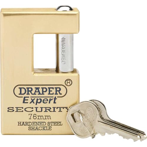 Draper 64202 Vorhängeschloss aus massivem Messing und 2 Schlüsseln mit Bügel aus gehärtetem Stahl, 76 mm von Draper