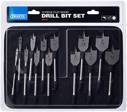DRAPER 82634 Holz-Bit-Set, flach – Silber (13-teilig) von Draper