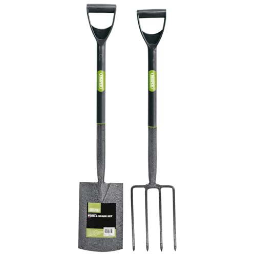 Draper 83971 Gartengabel und Spaten-Set aus Karbonstahl, Gartengeräte mit langem Griff von Draper