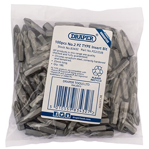 DRAPER Tools PZ2/25/B Anzahl 2 PZ Typ einfügen Bits, blau, 1/4-Zoll, Set 100 Stück DRAPER Tools PZ2/25/B Anzahl 2 PZ Typ einfügen Bits, blau, 1/4-Zoll, Set 100 Stück von Draper Tools