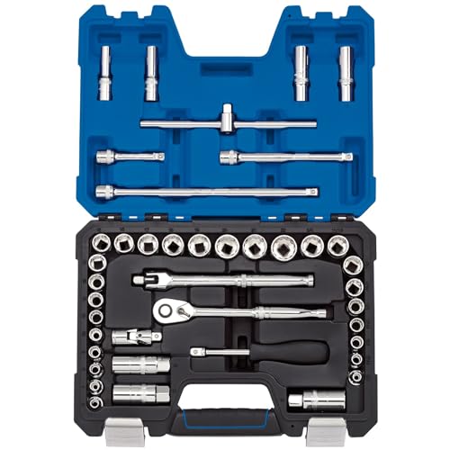 Draper 16465 3/8 Zoll Vierkantantrieb kombiniert mm/AF Poliertes Chrom Stecknuss 41-teiliges Set, blau von Draper