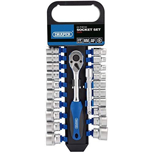 DRAPER dd22am/PR Vierkantantrieb kombiniert mm/AF Socket und Ratsche Set, blau, 3/8 Zoll, Set von 22 Stück von Draper