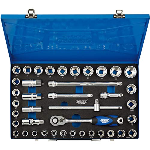 DRAPER h40 m/MC/SG 1/5,1 cm SQ. DR. MM/AF Kombiniert Socket Set in Metall Fall (40 Stück), blau von Draper