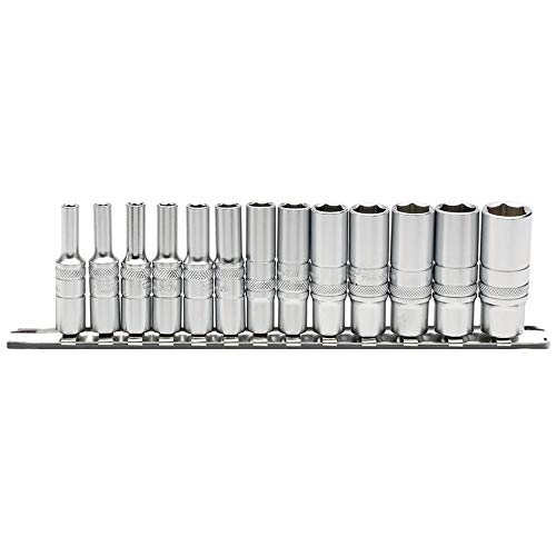Draper 16490 1/4-Zoll-Vierkantantrieb, metrisch, 13-teilig, tiefe Stecknüsse auf Metallschiene von Draper