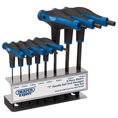 Draper Expert 33873 Expert T-Griff, Sechskant- und Kugelkopfschlüssel-Set mit weichem Griff, 8-teilig, blau von Draper