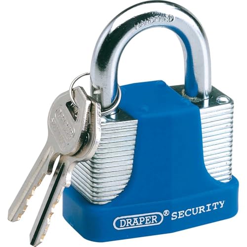 Draper 64180 Vorhängeschloss aus laminiertem Stahl und 2 Schlüsseln mit gehärtetem Bügel/Stoßstange, blau, 40 mm Draper 64180 Vorhängeschloss aus laminiertem Stahl und 2 Schlüsseln mit gehärtetem Bügel/Stoßstange, blau, 40 mm von Draper
