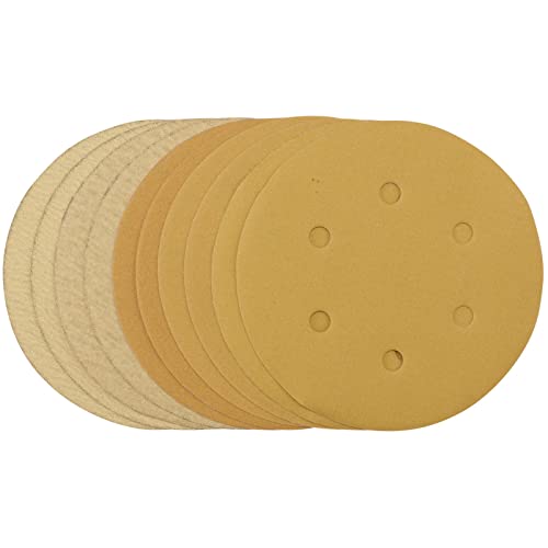 Draper 64284 Gold Schleifscheiben mit Klettverschluss, 150 mm, verschiedene Körnungen – 120 g, 180 g, 240 g, 320 g, 400 g (10 Stück) von Draper