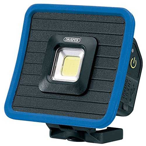 Draper 88595 COB LED wiederaufladbares Mini-Flutlicht und Powerbank mit magnetischem Sockel und Aufhängehaken, 10 W, 1000 Lumen, USB-C-Kabel kabellos, Blau und Schwarz, Einheitsgröße von Draper