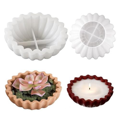 2 Stück Vase Silikonform Schale,Silikonformen Gießformen Tablett 2 Größe Rüschenschüssel Epoxidharz Resin Formen Silikon Gießform Silikonform Tablett für Teetablett Lagerbehälter Basteln DIY-Projekt von Drasohuija