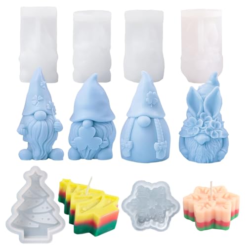 3D Wichtel Silikonform,Weihnachtsmann Kerze Silikonform,Weihnachten Zwerg Kerzenform,Formen Seifenform,für DIY Silikon Kerzen Gießform (Glücksgras dick) von Drasohuija