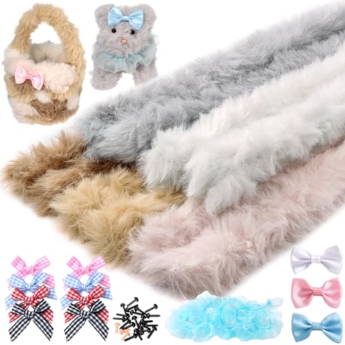 Draupnir 37 Stück Pfeifenputzer zum Basteln Set, 100cm x 3cm Pfeifenputzer Riesen, Chenilledraht Plüsch mit Nase, Augen, Plissiertes Band, Schleife für Kreative DIY Basteln Decoration von Draupnir