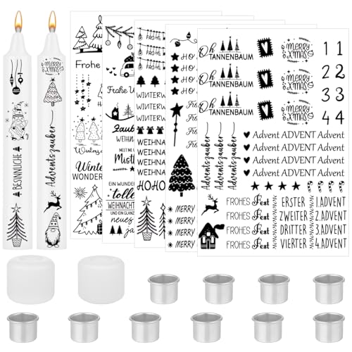 Draupnir 5 PCS Kerzentattoos Weihnachten, A5 Weihnachten Kerzen Tattoo, Wasserschiebefolie Kerzen mit 2 Silikonform und 10 Metall Kerzenständer, Dekorieren, DIY Geschenk Draupnir 5 PCS Kerzentattoos Weihnachten, A5 Weihnachten Kerzen Tattoo, Wasserschiebefolie Kerzen mit 2 Silikonform und 10 Metall Kerzenständer, Dekorieren, DIY Geschenk von Draupnir