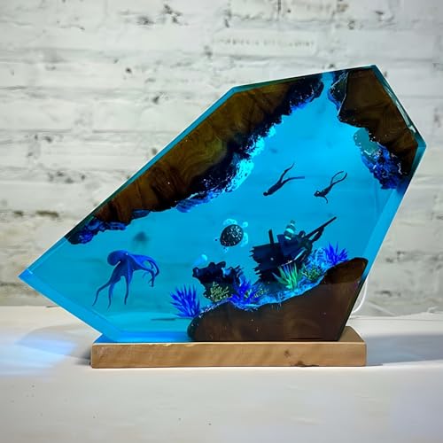 Drawelry 3D Harz Ozean Tier Figuren Nachtlicht Ornamente mit Holz Sockel USB-Kabel Epoxidharz Marine Statue Dekoration Mehrfarbige LED Nacht Lampe für Wohnzimmer Schlafzimmer Kinderzimmer Deko (A8) von Drawelry