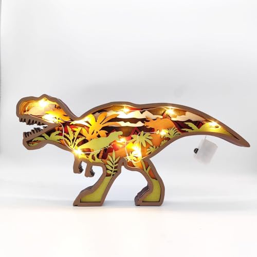 Drawelry 3D Holz Dinosaurier Statue Handwerk mit LED Nachtlicht Kunsthandwerk Ornamente Tiere Holzskulptur Dekoration für Schlafzimmer Wohnzimmer Kinderzimmer Tisch Wand Deko (Tyrannosaur, Mit Licht) Drawelry 3D Holz Dinosaurier Statue Handwerk mit LED Nachtlicht Kunsthandwerk Ornamente Tiere Holzskulptur Dekoration für Schlafzimmer Wohnzimmer Kinderzimmer Tisch Wand Deko (Tyrannosaur, Mit Licht) von Drawelry