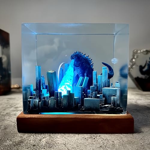 Drawelry 3D Monster Harz Nachtlicht Ornamente mit Holz Basis LED Nacht Lampe Dekoration Epoxidlampe Tischlampe Heim Büro Dekor Valentinstag Geburtstag Geschenk für Familie, Freunde (D4) von Drawelry