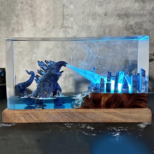 Drawelry 3D Monster Harz Nachtlicht Ornamente mit Holz Basis LED Nacht Lampe Dekoration Epoxidlampe Tischlampe Heim Büro Dekor Valentinstag Geburtstag Geschenk für Familie, Freunde (D5) von Drawelry