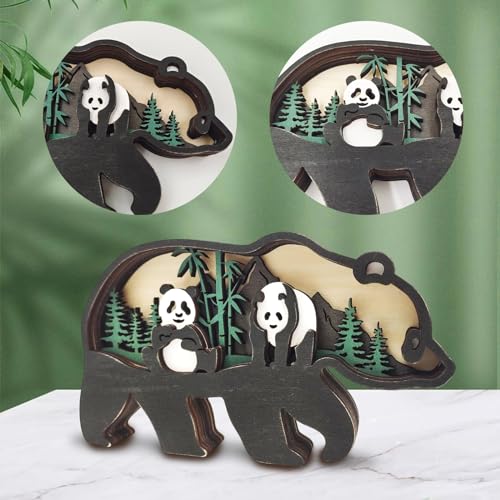 Drawelry 3D Holz Tiere Schnitzerei Skulpturen Ornament, Mehrschichtig Holz Synthese Wald Tier Gravur Regal Statuen Handwerk für Home Büro Desktop Weihnachten Neujahr Festival Dekor (Panda) von Drawelry