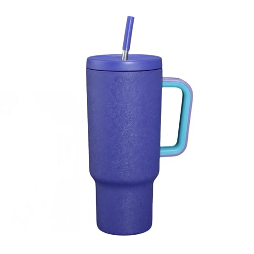 Drawelry 40oz Tumbler Thermobecher mit Griff und Strohhalm Wasserflasche Edelstahl Auslaufsichere Gradient Auto Eistee Kaffee Trink Becher Geburtstags Geschenke für Männer, Frauen (Blau) von Drawelry