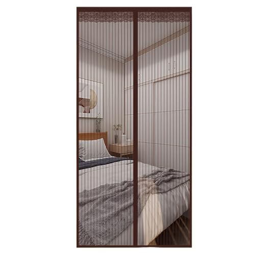 Drawelry Magnet Fenster Fliegengitter mit Selbstklebend Magnet Türvorhänge Moskitonetz Netz Gewebte Anti-Mücken Fliegen Insektenschutz Türgitter für Haus Tür Fenster (Kaffee Streifen, 180 * 220cm) von Drawelry