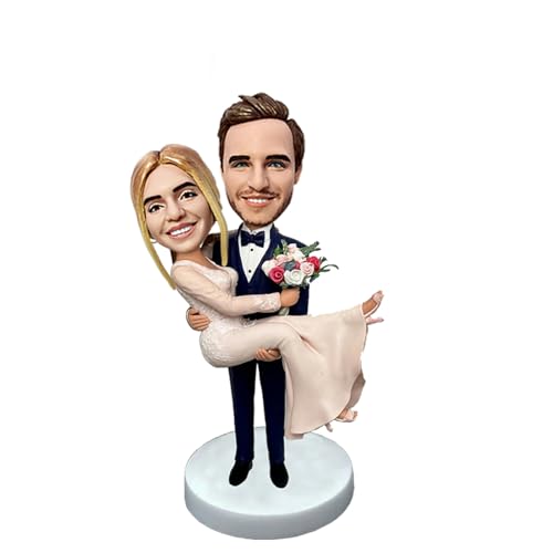 Drawelry Personalisierte 3D Figuren Statue mit Kopf Foto Gravur Skulptur Wackelkopf Kunsthandwerk Mini Wackel Puppe Heim Büro Auto Deko Ornamente Valentinstag Hochzeit Jubiläum Geschenk für Paare (C2) von Drawelry