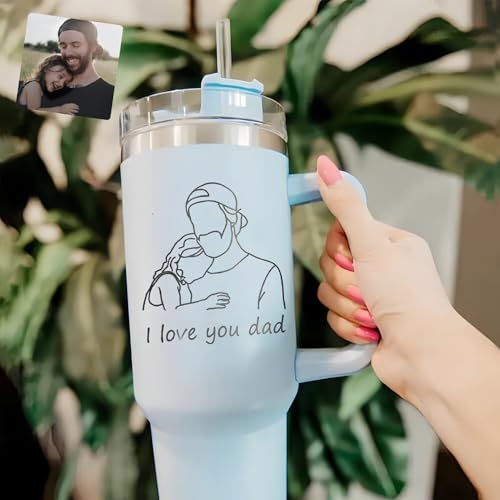 Drawelry Personalisierte Foto Thermobecher mit Henkel Deckel Strohhalm 1.2L Edelstahl Trinkflasche Kaffee Wasser Trink Reise Auto Becher Geburtstag Geschenke für Frauen Männer Paar Liebhaber (B3) von Drawelry