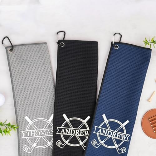 Drawelry Personalisierte Golf Handtuch mit Namen Initialen Stickerei Karabiner-Clip Golftuch Sport Towel Golfer Handtücher Vatertag Geburtstag Geschenke für Papa, Ehemann, Freund, Golfclub (A6) von Drawelry