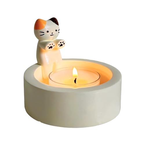 Katzen Kerzenhalter süß Katzen Teelichthalter Kerzenhalter, Katze Candle Holder mit wärmenden Pfoten für Heimdekoration, Süße Geschenke Für Katzenliebhaber (Keine Kerzen) (Bunt) von Drawelry