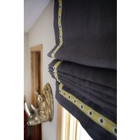 Benutzerdefinierte Flache Roman Shade Fensterbehandlung Mit Inset Trim | Robert Allen Leinen Stoff von DrawnCompany