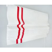 Flat Roman Shade Fensterbehandlung | Rot Ripsband Borte Und Weißes Leinen Designer Qualität von DrawnCompany