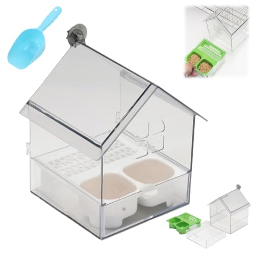 Ausziehbarer externer Papageienfutterspender, transparente Vogelbadewanne, hängende Externe Papageienbadewanne mit Zwei Futterfächern, leicht zu befüllen und zu reinigen, für Terrasse, Balkon (Weiß) von Drbrrly