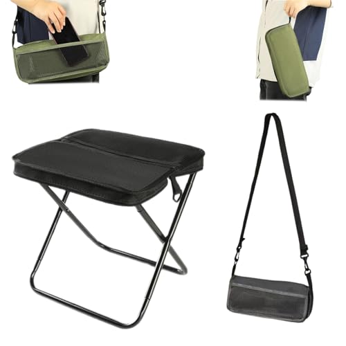 Drbrrly Faltbarer Rucksackhocker, Faltbarer Schulterhocker mit Tragetasche, Faltbarer Rucksackhocker, Leichter Mini-Klapphocker zum Angeln, Wandern, Picknicken und Reisen (Schwarz, L) von Drbrrly
