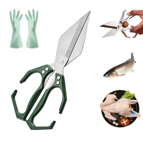 Seattleget Multifunktionale Hochleistungs-Küchenschere, 2-in-1-Küchenschere, Allzweck-Küchenschere aus Edelstahl mit Walnussknacker, für Fleisch, Hähnchen und Fisch (Grün) von Drbrrly