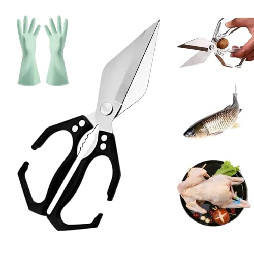 Seattleget Multifunktionale Hochleistungs-Küchenschere, 2-in-1-Küchenschere, Allzweck-Küchenschere aus Edelstahl mit Walnussknacker, für Fleisch, Hähnchen und Fisch (Schwarz) von Drbrrly
