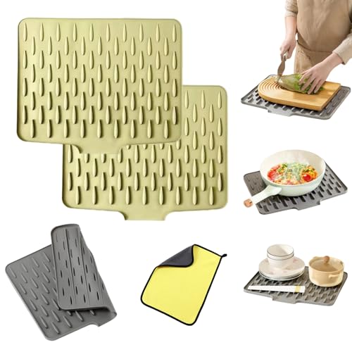 Wanishauber Abtropfmatte, Wanishauber Arbeitsplattenschutz, Auslaufsicherer Arbeitsplattenschutz aus Silikon – Hitzebeständige und rutschfeste Matte für tropffreies Abtrocknen (Beige*2, L) von Drbrrly