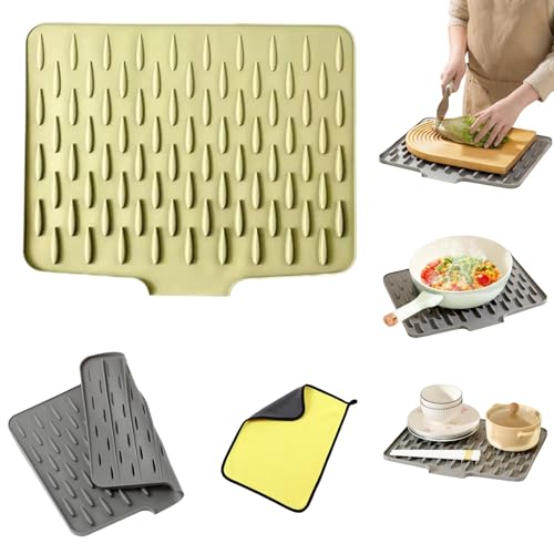 Wanishauber Abtropfmatte, Wanishauber Arbeitsplattenschutz, Auslaufsicherer Arbeitsplattenschutz aus Silikon – Hitzebeständige und rutschfeste Matte für tropffreies Abtrocknen (Beige, L) von Drbrrly