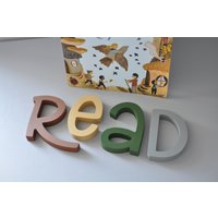 Lesen Holzbuchstaben Kinderzimmer Wand Dekor - Boho Style Erdtöne Bunte Buchstaben von DreaMachineWorks