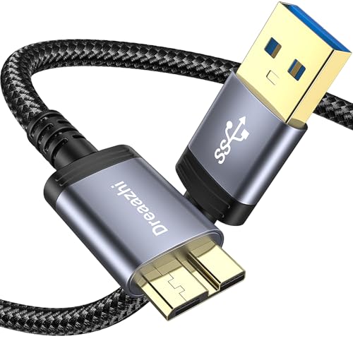 Dreaazhi USB 3.0 Micro B Kable 0.2M, USB3.0A anf Micro B 5Gbps Externe Festplattenkabel Geflecht, Kompatibel mit Toshiba, WD, Seagate Festplatte, Samsung Galaxy S5/ Note 3/Note Pro 12,2 usw von Dreaazhi