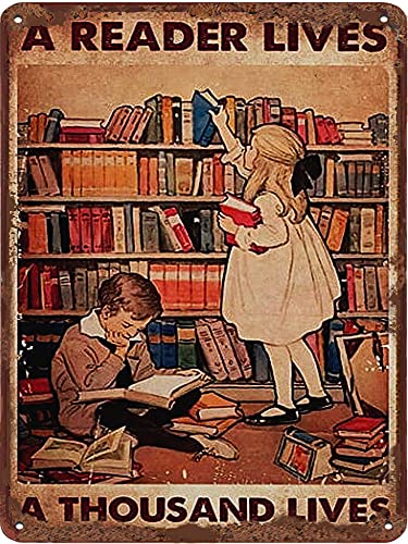 A Reader Lives A Thousand Lives Vintage Blechschild Buchliebhaber Wanddekoration Bücherwurm Geschenk Liebe Lesen Buch Dekor Vintage Poster Heimdekoration für Schlafzimmer Klassenzimmer Schule Cafe Bar A Reader Lives A Thousand Lives Vintage Blechschild Buchliebhaber Wanddekoration Bücherwurm Geschenk Liebe Lesen Buch Dekor Vintage Poster Heimdekoration für Schlafzimmer Klassenzimmer Schule Cafe Bar von Dreacoss