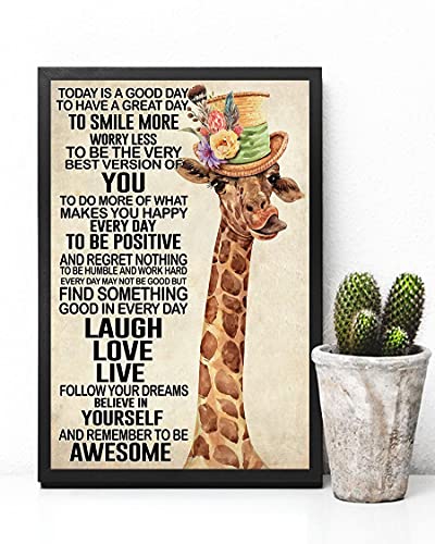 Blechschild im Retro-Stil, Giraffe-Today is A Good Day to Smile More Worry Less Metallschild, Retro, Zuhause, Badezimmer, Poster, lustige Garage, Straßenschild für Familie, Café, Bar, Bauernhof, von Dreacoss