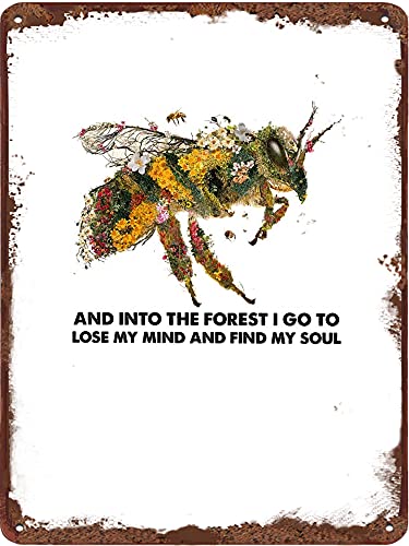 Dreacoss And Into The Forest I Go To Lose My Mind Find Soul Bee Vintage Blechschild Kunstdruck Honigdekoration Blumenwand Zimmer Zuhause Badezimmer für Büro Kaffee Bar Metall 14 x 20 cm von Dreacoss