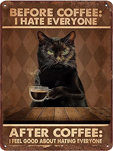 Dreacoss Blechschild „Before Coffee I Hate Everyone“ mit schwarzer Katze, Tier-Wanddekoration, Kaffeeliebhaber, Geschenk für Café, Bar, Club, Kneipe, Männerhöhle, lustige Heimdekoration, 14x20 cm Dreacoss Blechschild „Before Coffee I Hate Everyone“ mit schwarzer Katze, Tier-Wanddekoration, Kaffeeliebhaber, Geschenk für Café, Bar, Club, Kneipe, Männerhöhle, lustige Heimdekoration, 14x20 cm von Dreacoss