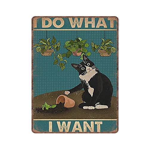 Dreacoss Blechschild mit Aufschrift "I Do What I Want", Smoking-Katze, Gartenarbeit, Retro, lustiges Metallschild, Vintage-Poster, Wandkunst für Küche, Garten, Badezimmer, Blechschild, 30x40 cm von Dreacoss