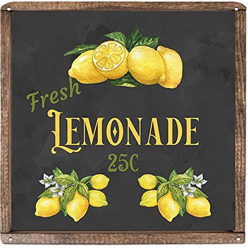 Dreacoss Fresh Lemonade Kreidetafel Vintage Blechschild Frische Limonade Zitronen Metallschild Frühling Bauernhaus Dekor für Zuhause Büro Kaffee Bar Club Pub Einweihungsgeschenk 30,5 x 30,5 cm von Dreacoss