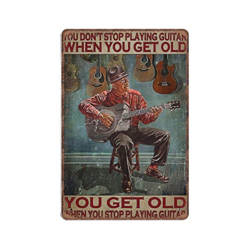 Dreacoss Gitarristen-Blechschilder, "You Don't Stop Playing When You Get Old", lustiges Metallschild, Vintage-Poster, Wandkunst für Küche, Garten, Badezimmer, Bauernhof, Blechschild, 20.3x30.5 cm Dreacoss Gitarristen-Blechschilder, "You Don't Stop Playing When You Get Old", lustiges Metallschild, Vintage-Poster, Wandkunst für Küche, Garten, Badezimmer, Bauernhof, Blechschild, 20.3x30.5 cm von Dreacoss