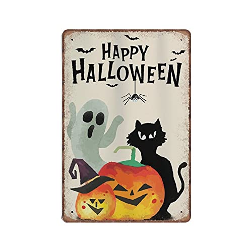 Dreacoss Happy Halloween Blechschilder Kürbis Geister Retro Lustiges Metallschild Vintage Poster Wandkunst für Küche Garten Badezimmer Bauernhof Home Kaffee Dekor Blechschild, 20x30cm von Dreacoss