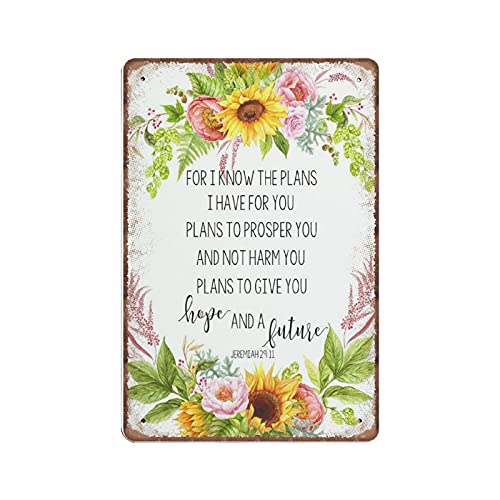 Dreacoss Jeremiah 29:11 Blechschilder Bibelvers Schild für I Know The Plans Sonnenblume inspirierende Kunst Lustiges Vintage Metallschild Poster Wandkunst Bar Küche Garten Badezimmer Heimdekoration von Dreacoss