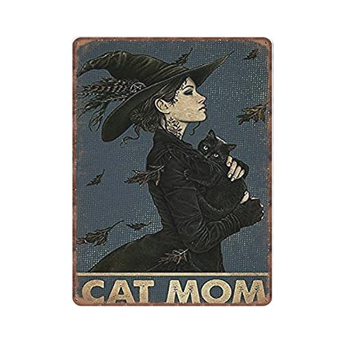 Dreacoss Katze Mama Blechschilder, Hexenposter Halloween Retro Lustiges Metallschild Vintage Poster Wandkunst für Küche Garten Badezimmer Bauernhof Home Kaffee Dekor Blechschild, 20 x 30 cm von Dreacoss