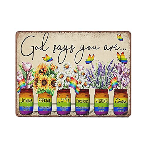 Dreacoss Lgbt God Says You Are Blechschilder, Regenbogen-Wanddekoration, Stolz, Retro, lustiges Metallschild, Vintage-Poster, Wandkunst für Küche, Garten, Badezimmer, Bauernhof, Zuhause, von Dreacoss