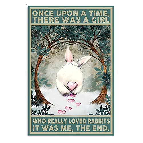 Dreacoss Metallschild mit Kaninchen-Motiv, Retro-Schild "Once Upon A Time There was A Girl Loves Rabbits", vertikales Poster, Tier, Kinderzimmer, Wandkunst, Heimdekoration, Garage, Zuhause von Dreacoss